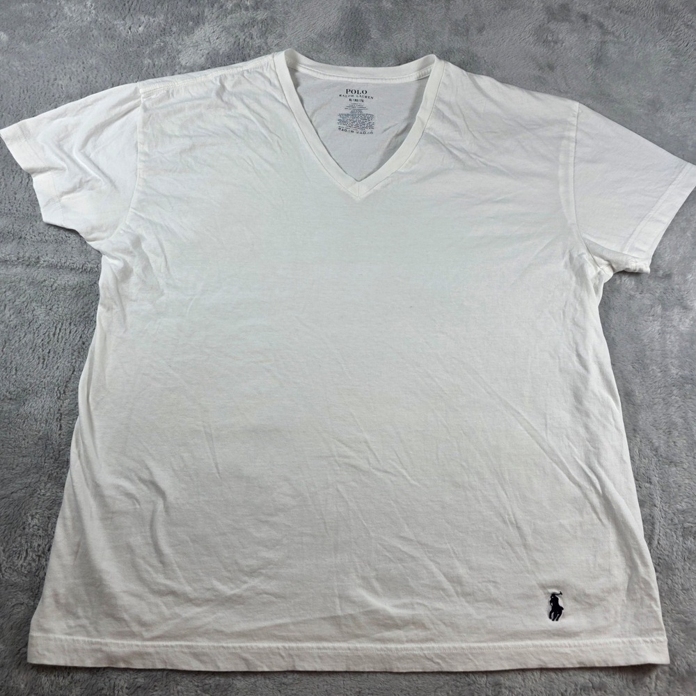 Polo Ralph Lauren Men XL White T-Shirt V-Neck Classic Fit Embroidered Pony